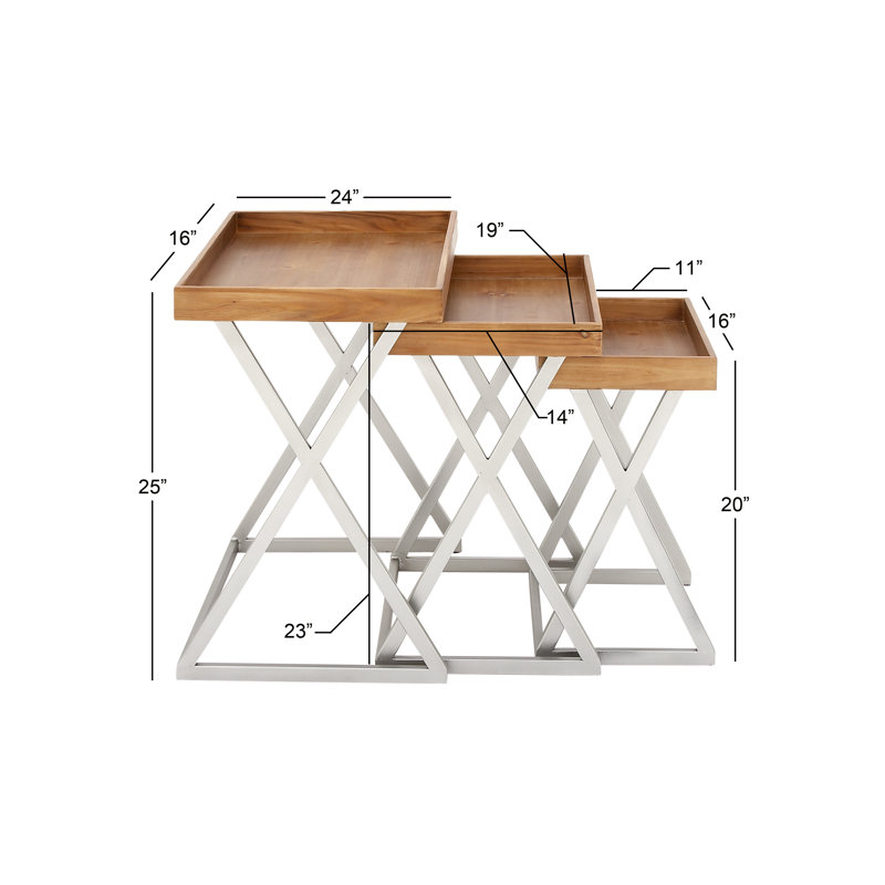 Brayden Studio Koury 3 Piece Metal and Wood Tray Table Set & Reviews